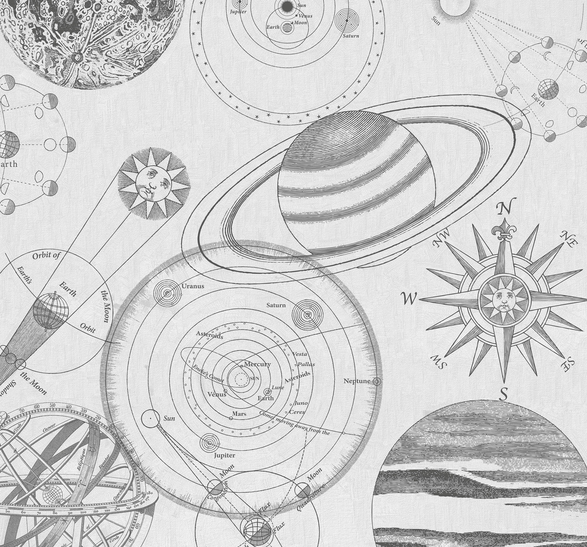 Komar Fototapete Cosmos Sketch, glatt, bedruckt, Comic, Retro, mehrfarbig, BxH: 300x280 cm, glatt, bedruckt
