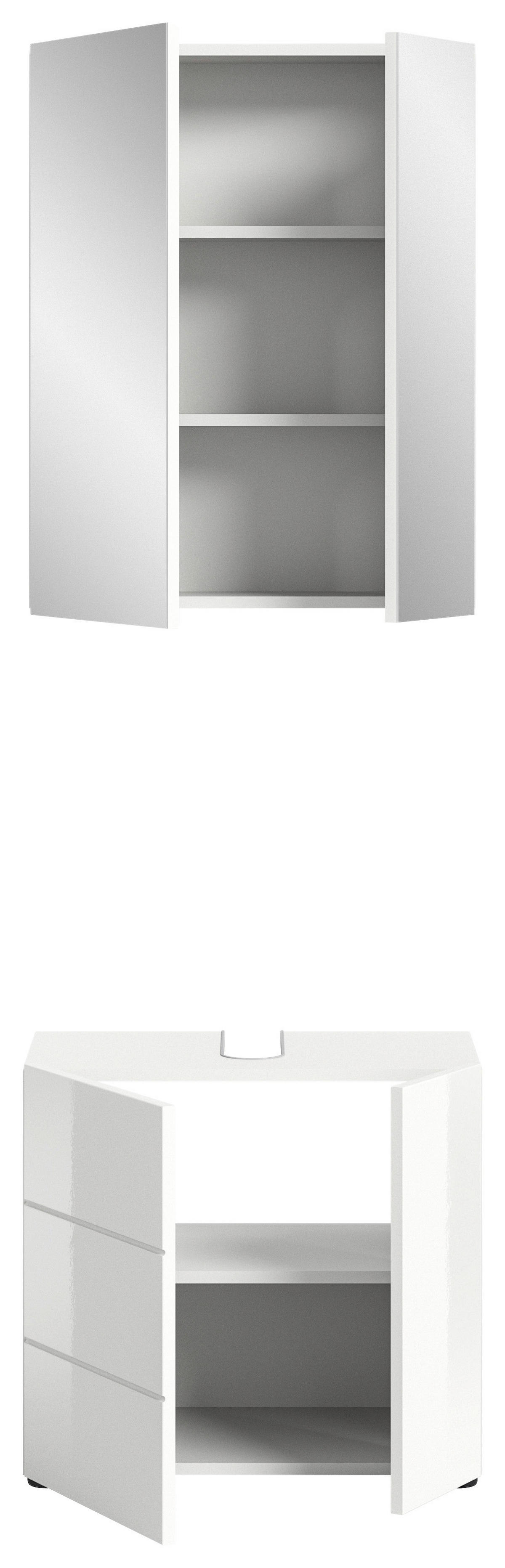 Badezimmer-Set VIRA weiß weiß Hochglanz B/H/T: ca. 60x190x34 cm VIRA - weiß (60,00/190,00/34,00cm) - xonox.home