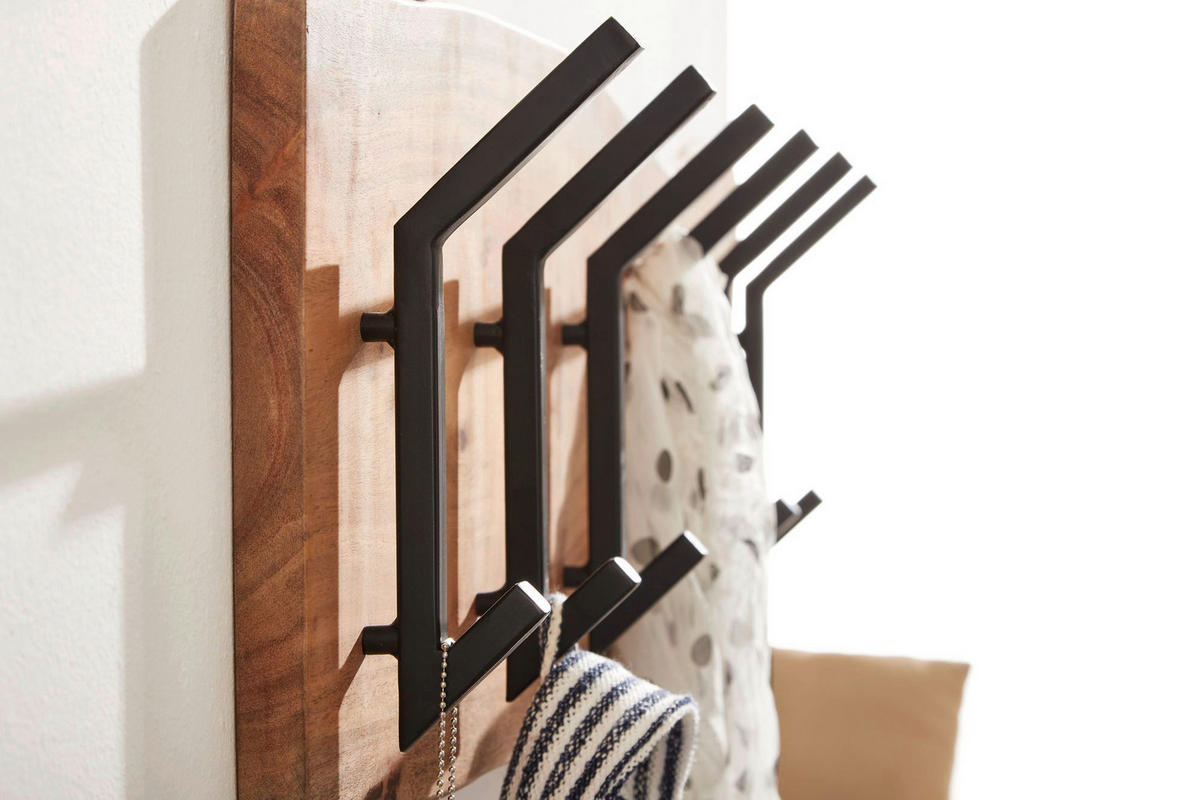 Wandgarderobe natur schwarz pulverbeschichtet B/H/T: ca. 100x29x12,5 cm Wandgarderobe - natur/schwarz (100,00/29,00/12,50cm) - Wohnling