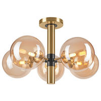 Lamkur Pendelleuchte ROLLO 49311 gold schwarz Stahl Glas H/L: ca. 32x35 cm E27 5 Brennstellen Rollo - gold/schwarz (35,00cm) - Lamkur