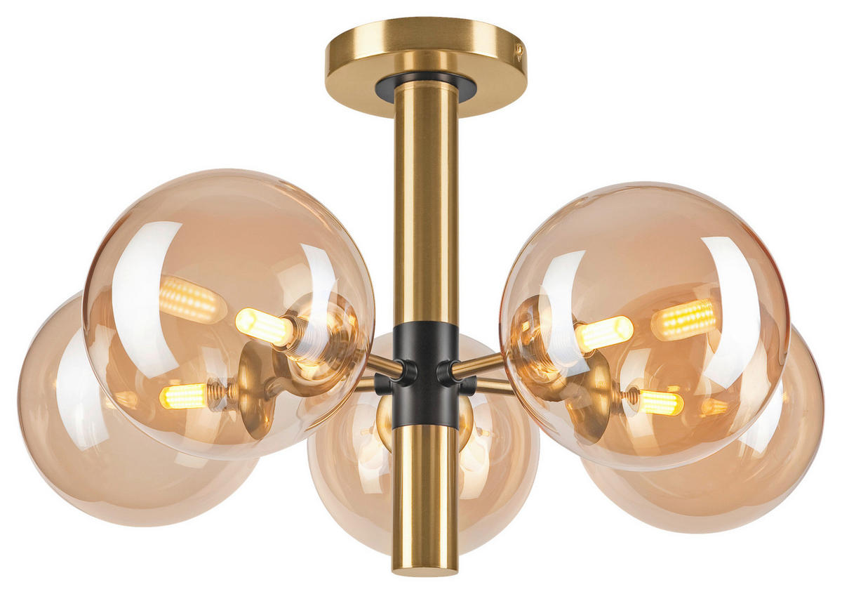 Lamkur Pendelleuchte ROLLO 49311 gold schwarz Stahl Glas H/L: ca. 32x35 cm E27 5 Brennstellen Rollo - gold/schwarz (35,00cm) - Lamkur