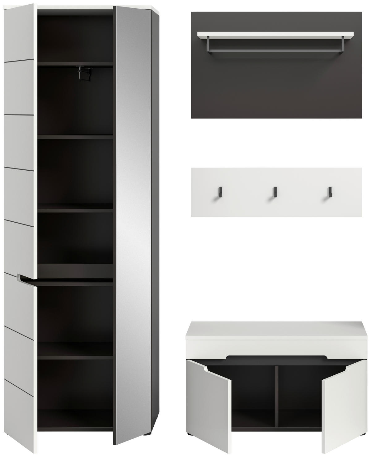 Garderobe Canu basaltgrau Nachbildung weiß B/H/T: ca. 160x190x37 cm Canu - weiß/basaltgrau (160,00/190,00/37,00cm) - xonox.home