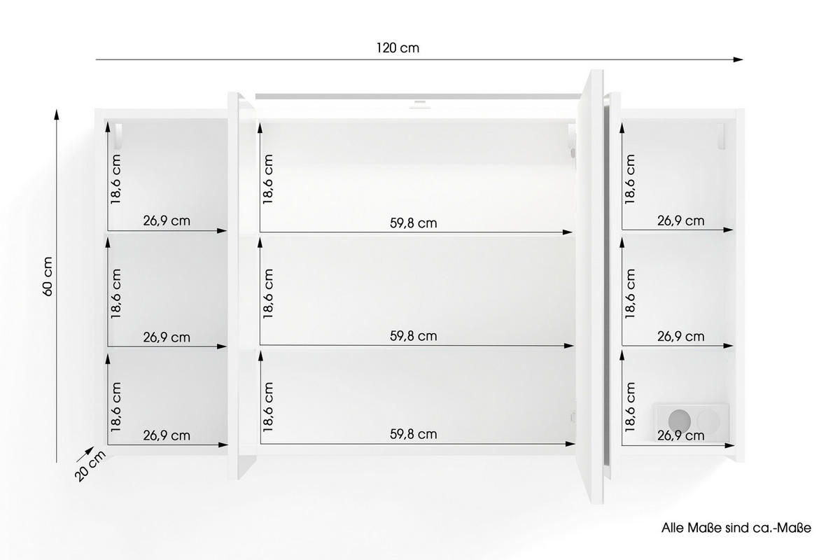 Spiegelschrank SPREE weiß B/H/T: ca. 120x60x20 cm SPREE - weiß (120,00/60,00/20,00cm) - byLIVING