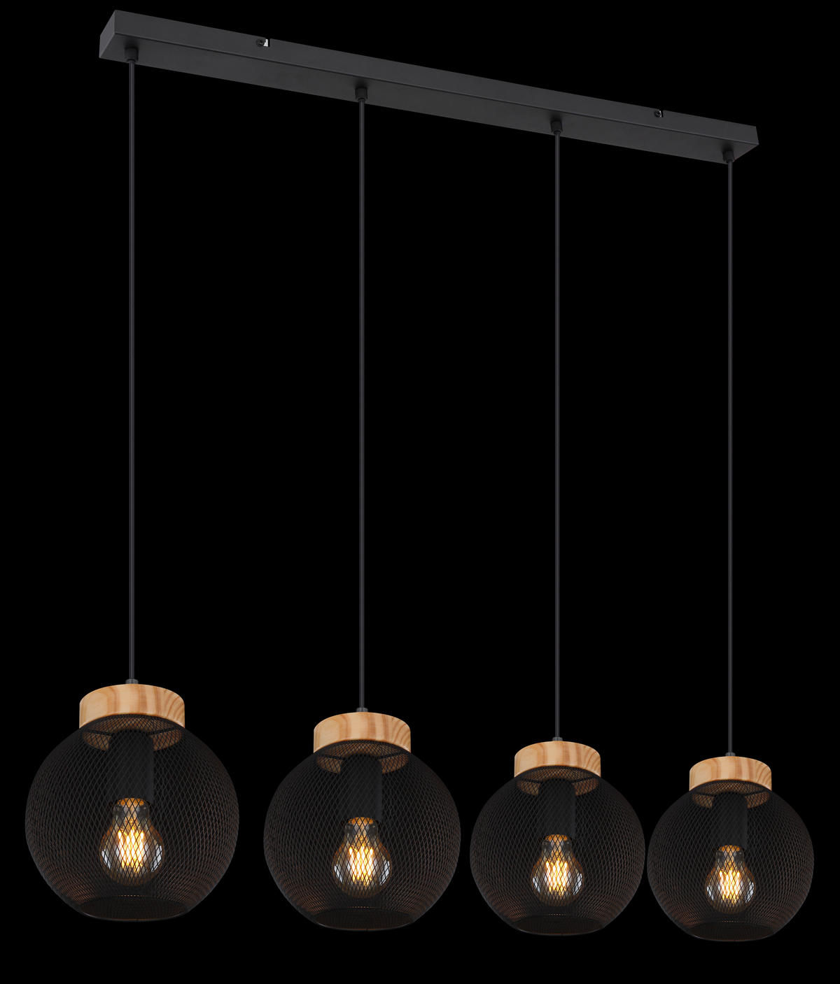 GLOBO Pendelleuchte PABLO 15663-4H mattschwarz natur Metall Holz B/H/T: ca. 95x120x20 cm E27 4 Brennstellen PABLO - natur/mattschwarz (95,00/120,00/20,00cm) - GLOBO