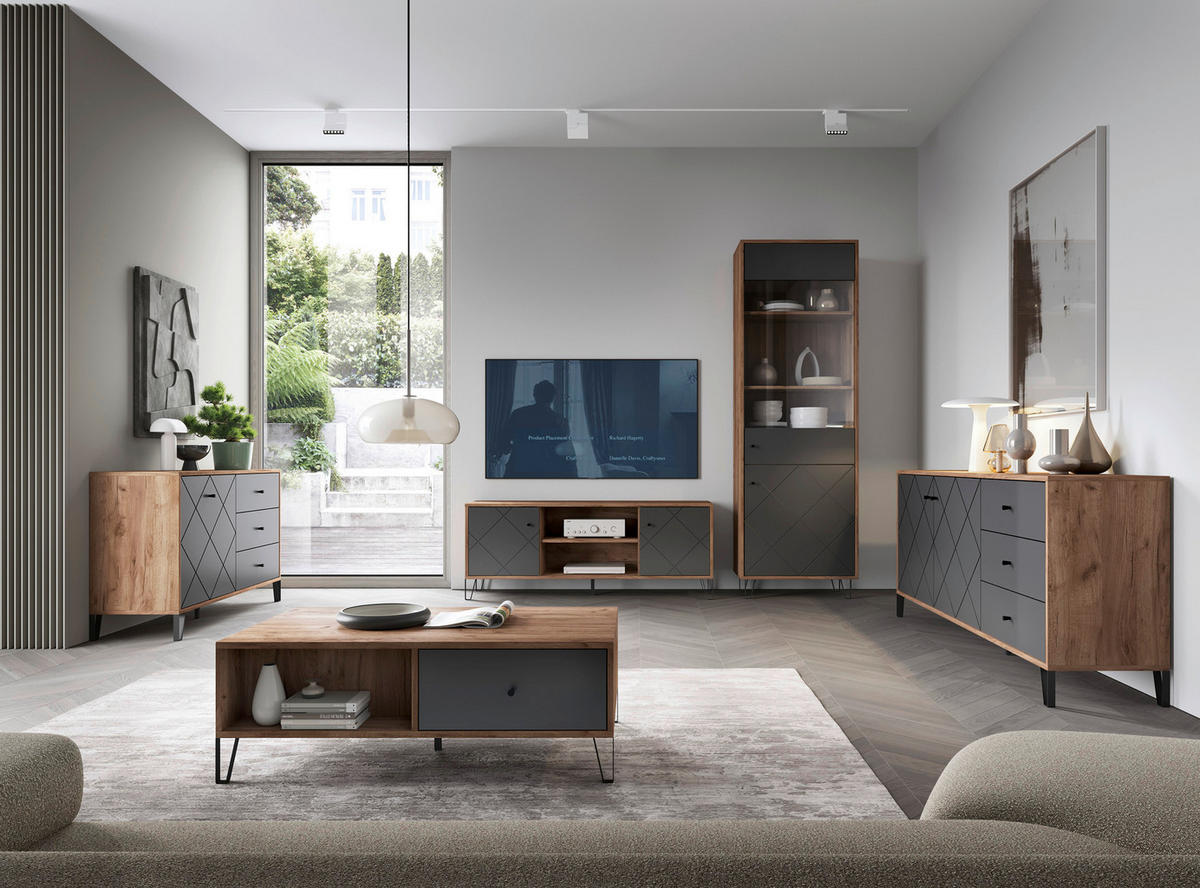 Couchtisch BILBAO Eiche Tabak Nachbildung anthrazit B/H/T: ca. 120x37x60 cm BILBAO - Eiche/anthrazit (120,00/37,00/60,00cm) - WIPMEB