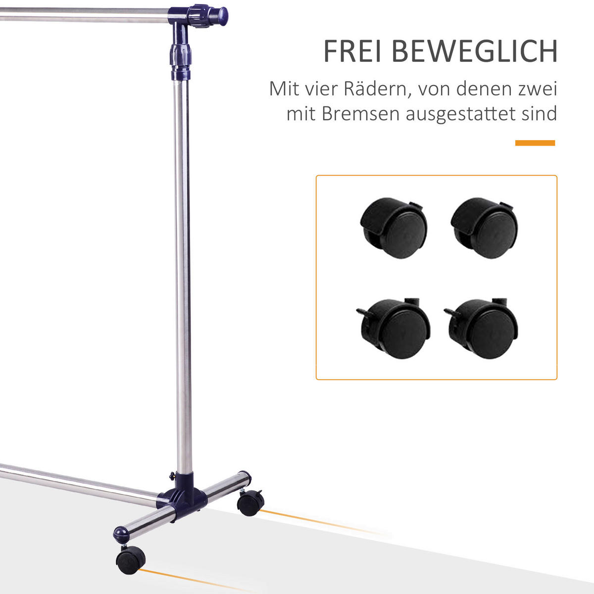 HOMCOM Garderobe silber Edelstahl B/H/L: ca. 45x86x95 cm Garderobenwagen - silber (95,00/45,00/86,00cm) - HOMCOM