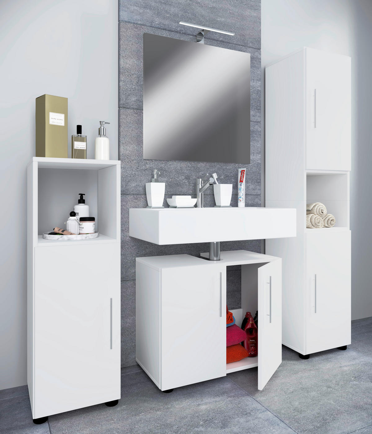 Badezimmer-Set 4tlg-Flandu weiß B/H/T: ca. 60x51x30 cm 4tlg-Flandu - weiß (60,00/51,00/30,00cm) - VCM Möbel
