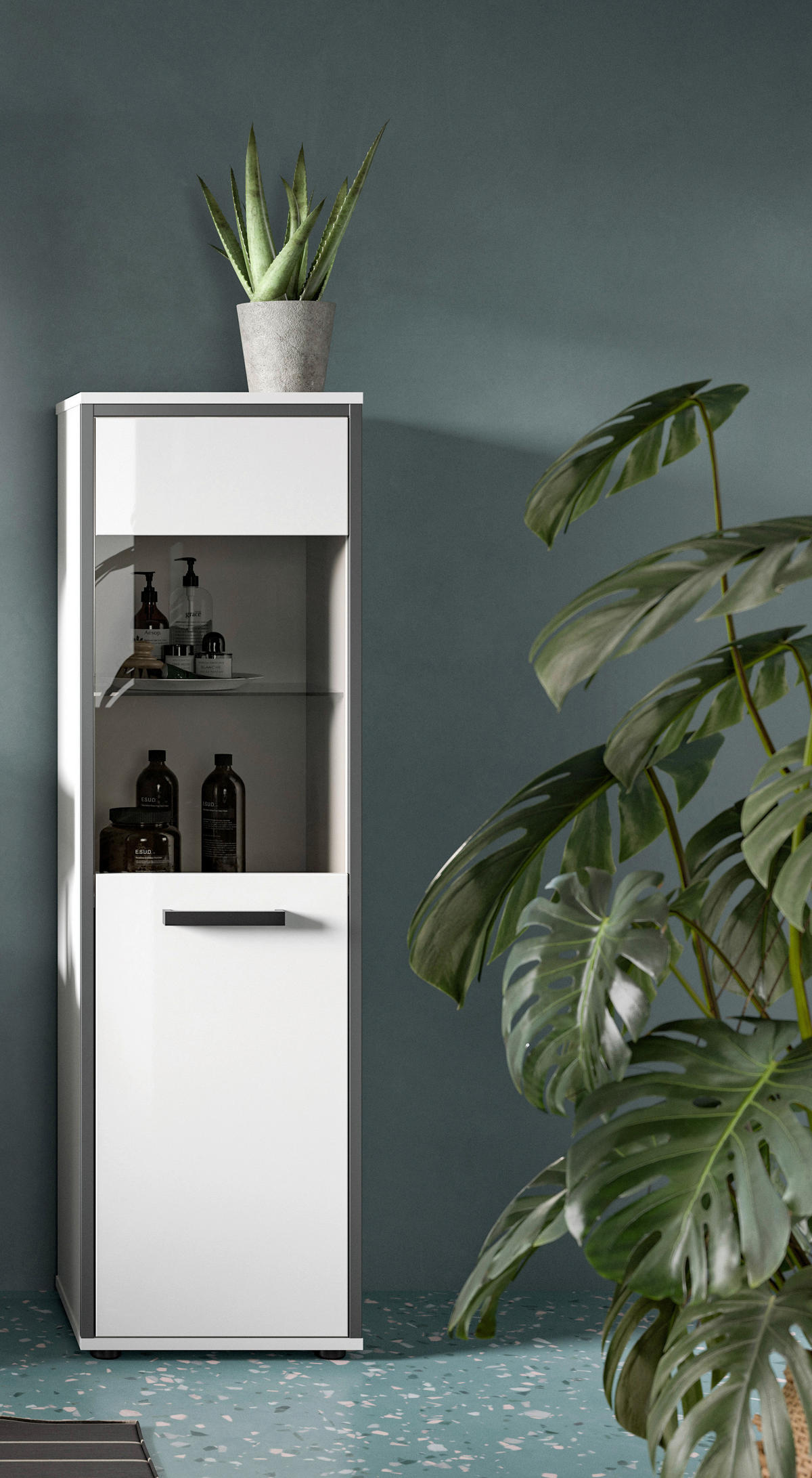 Midischrank KOJAK weiß Hochglanz anthrazit grau B/H/T: ca. 40x139x34 cm KOJAK - weiß/anthrazit (40,00/139,00/34,00cm) - xonox.home