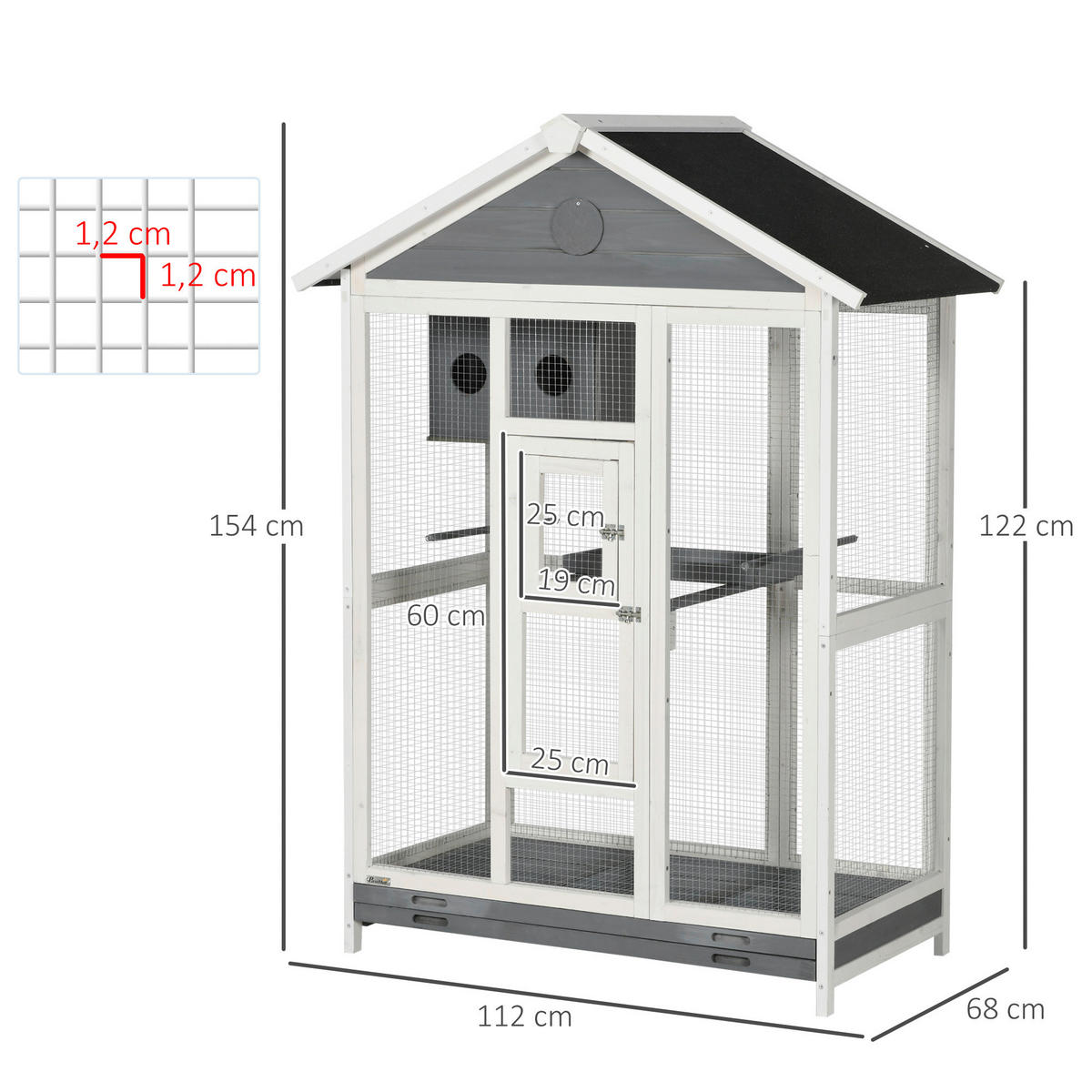 PawHut Vogelkäfig grau Holz B/H/L: ca. 68x154x112 cm Vogelkäfig - weiß/schwarz (112,00/68,00/154,00cm) - PawHut