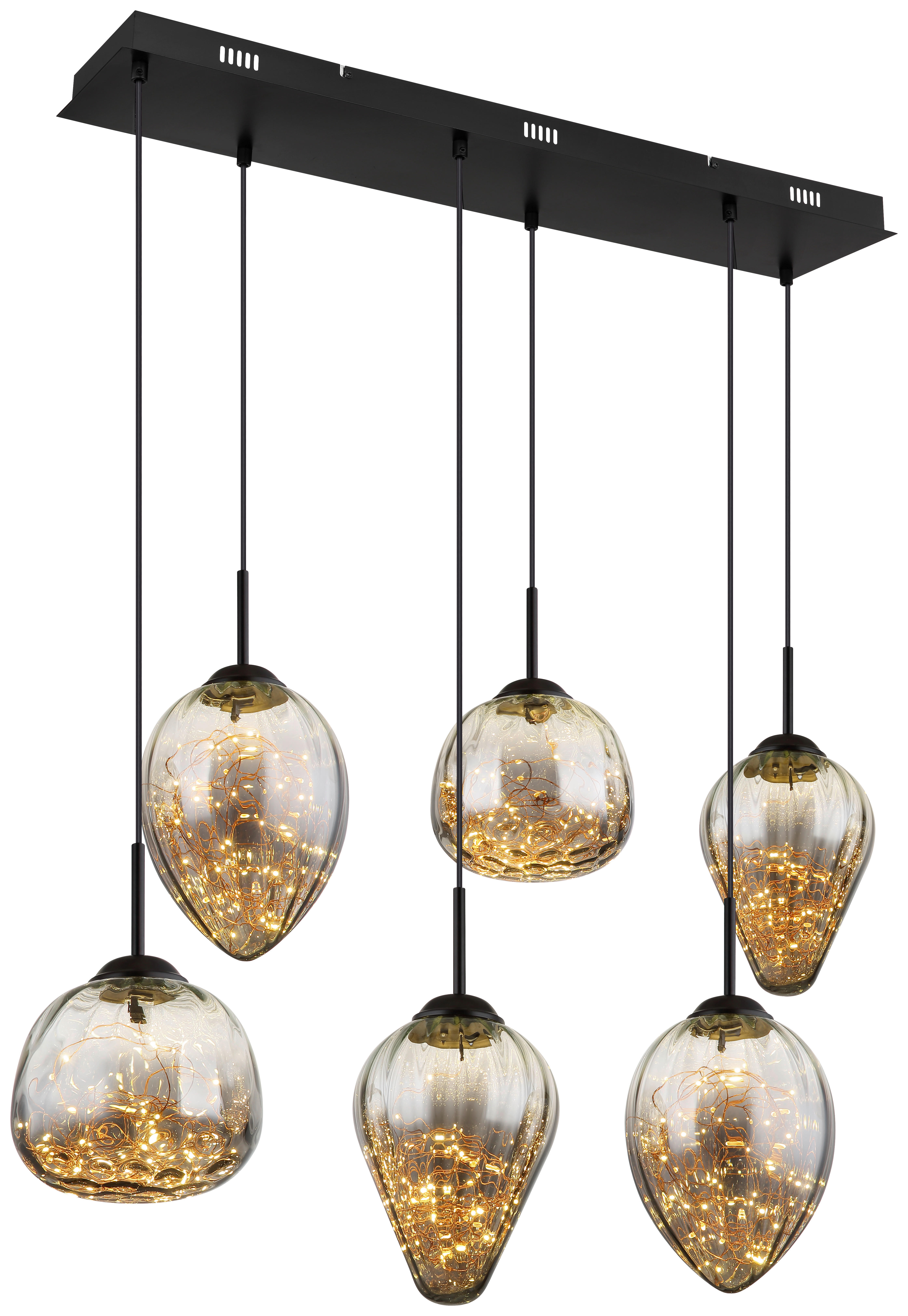 GLOBO LED-Pendelleuchte Firefly 15642-6 schwarz Metall Rauchglas B: ca. 97 cm