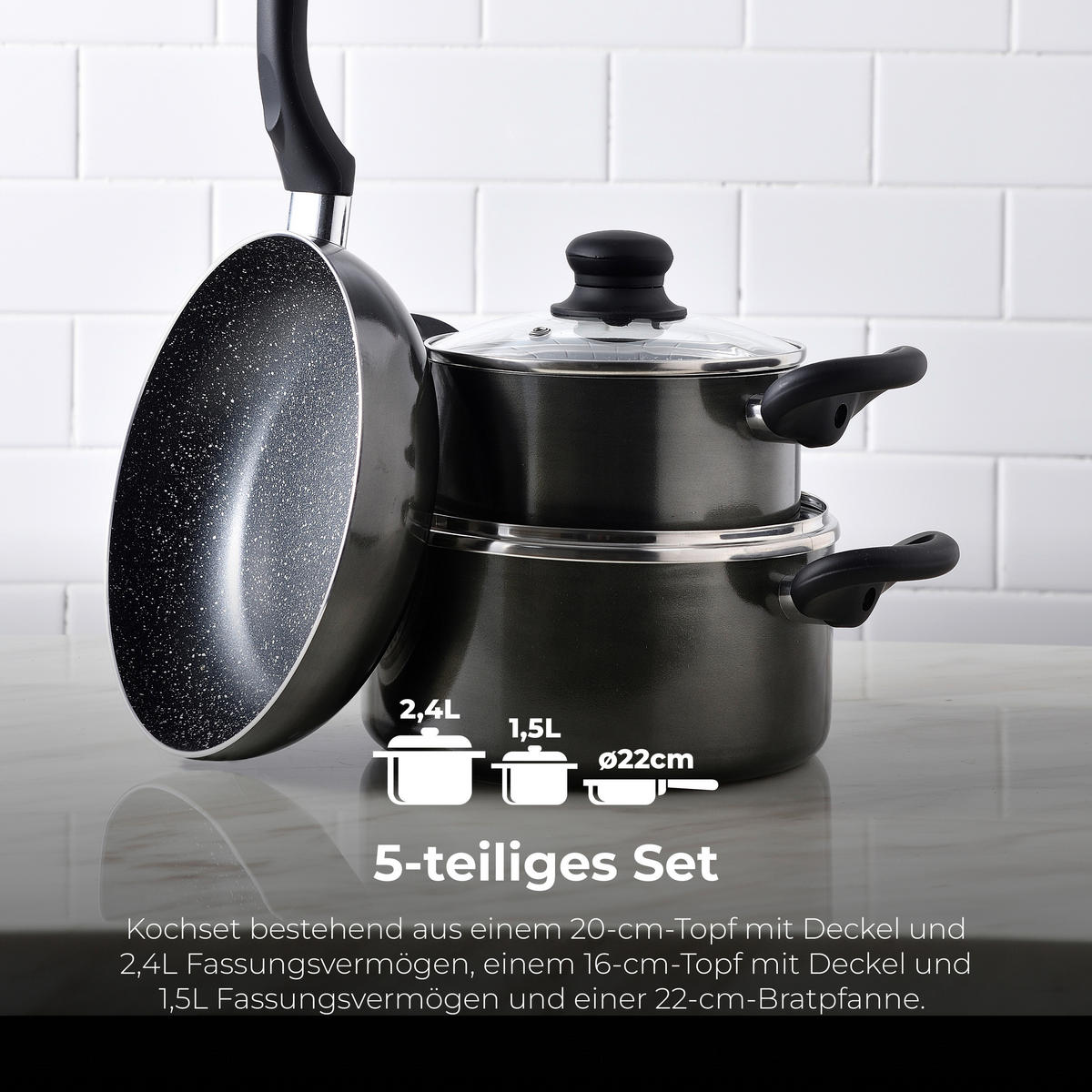 SAN IGNACIO Kochgeschirrset Soria schwarz Aluminium 4 tlg. Soria - schwarz - SAN IGNACIO