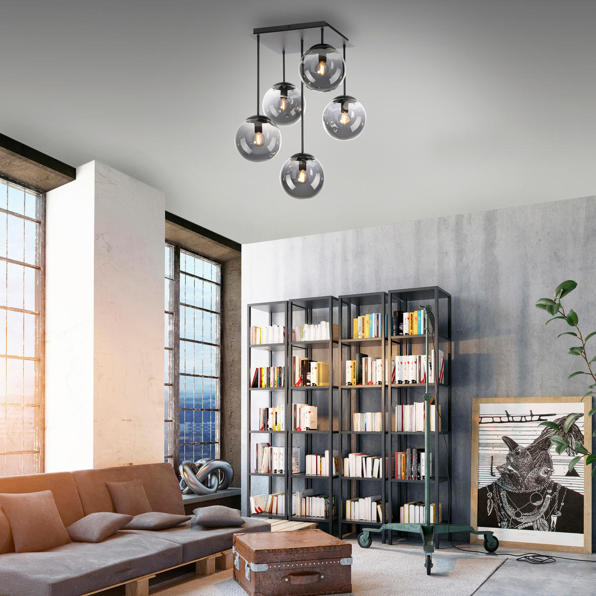 Just Light Deckenleuchte BIG WIDOW 14602-18 schwarz Rauchglas Metall B/H: ca. 39x58,5 cm E14 5 Brennstellen BIG WIDOW - schwarz (39,00/58,50cm) - Just Light