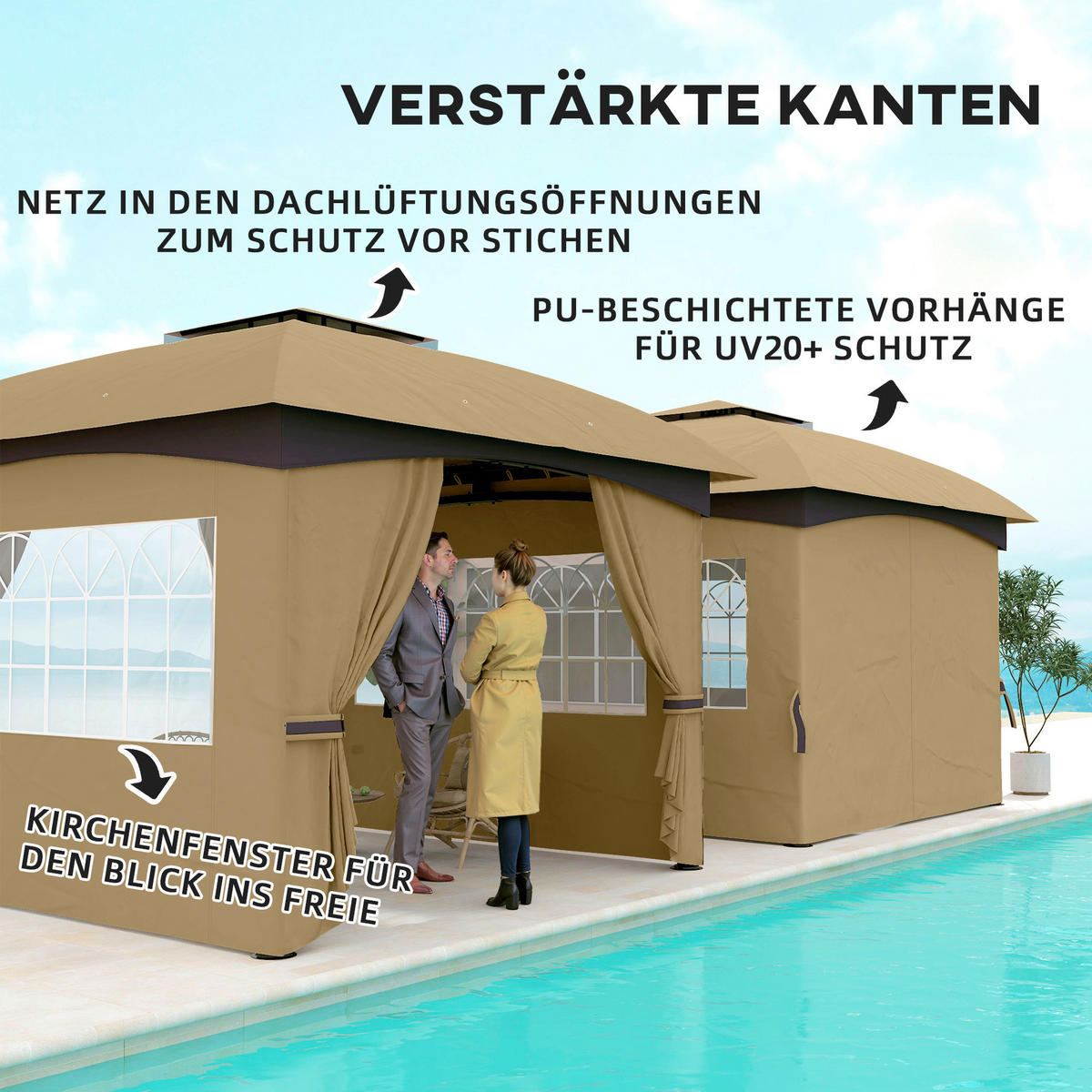 Outsunny Pavillon beige Polyester B/H/L: ca. 335x285x335 cm Pavillon - beige (335,00/335,00/285,00cm) - Outsunny