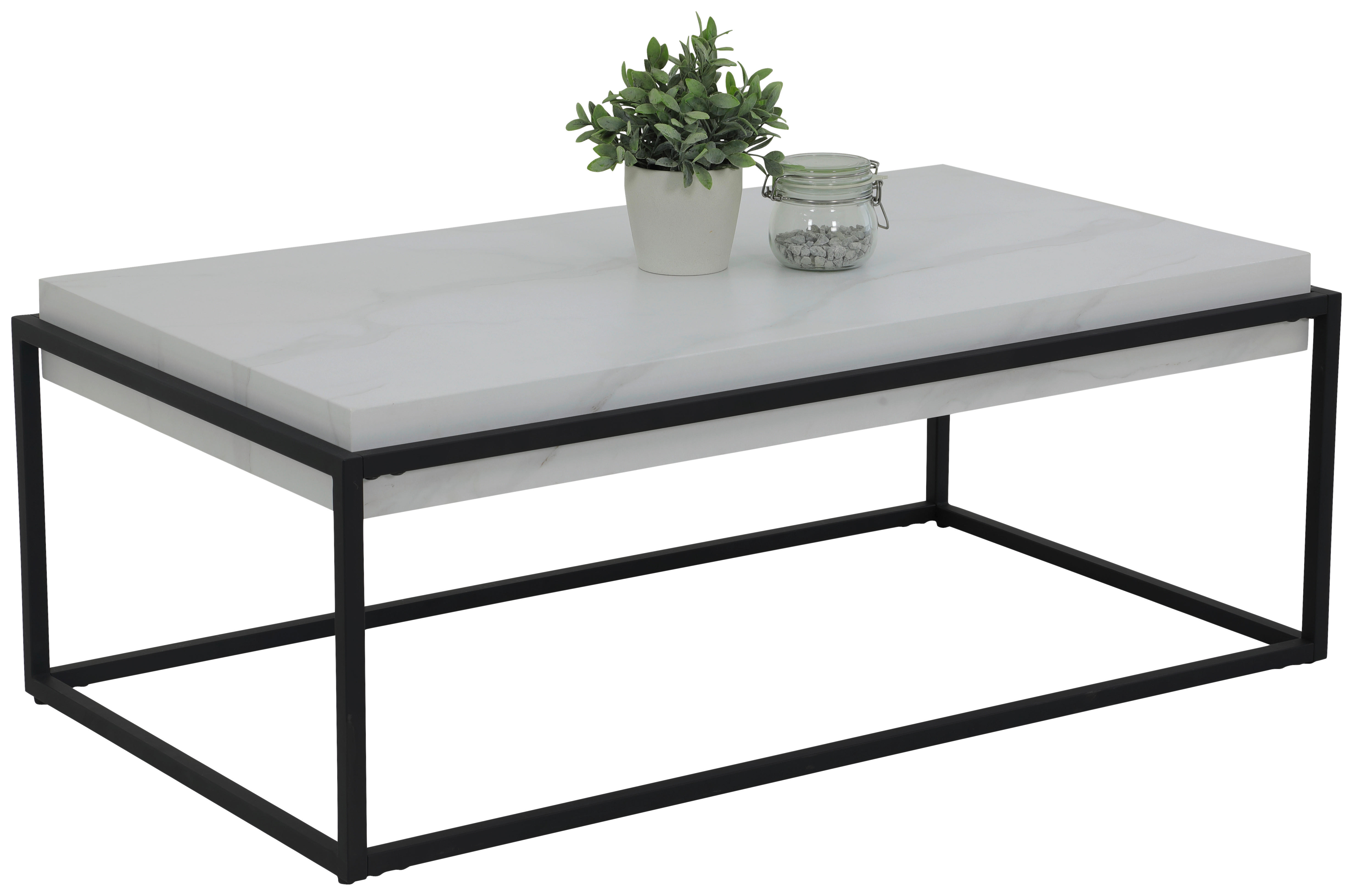 Couchtisch Carlos weiß Marmor Nachbildung B/H/T: ca. 114x42x64 cm Carlos - weiß/schwarz (114,00/42,00/64,00cm)