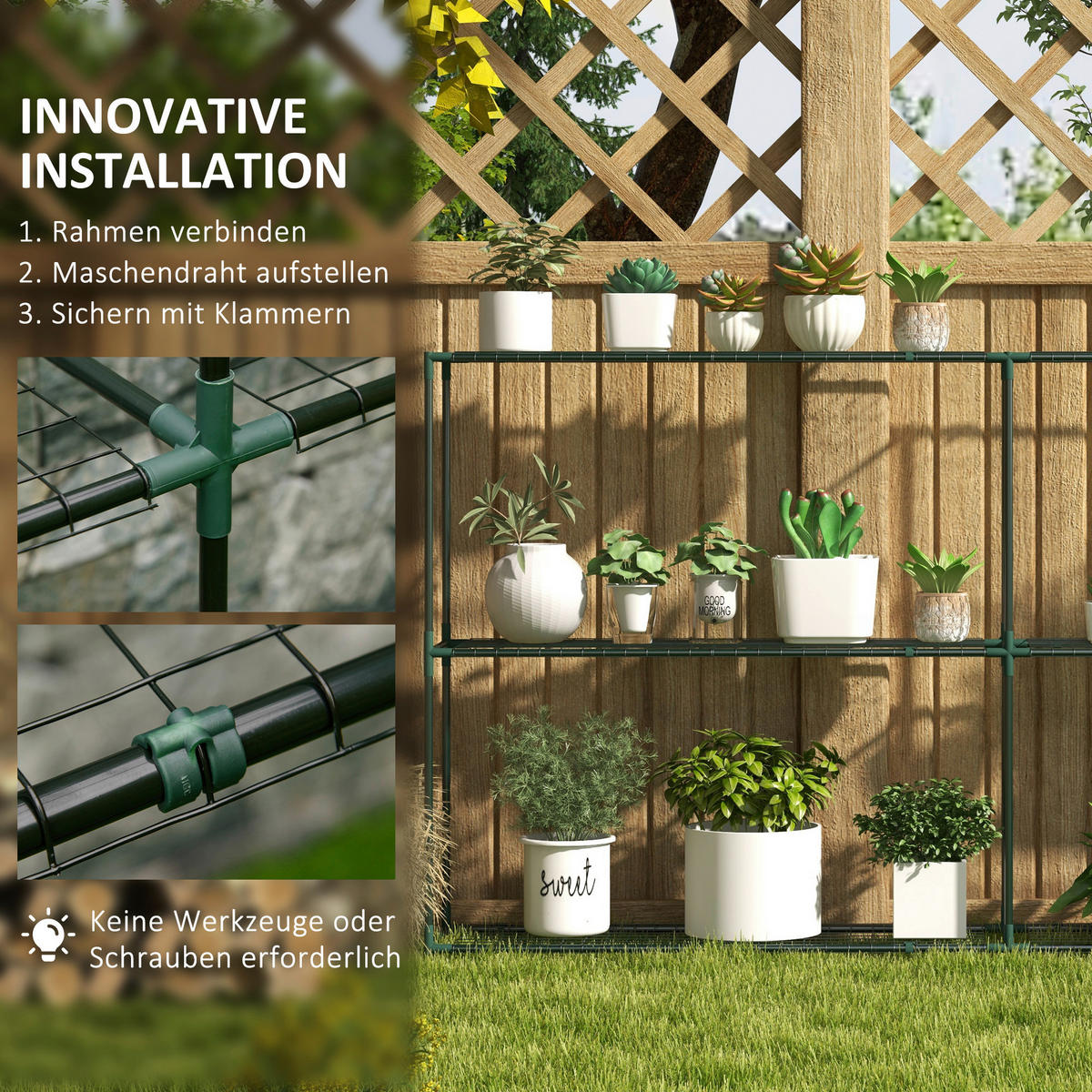 Outsunny Gartenregal dunkelgrün Edelstahl B/H/L: ca. 30x222x114 cm Blumenregal - dunkelgrün (114,00/30,00/222,00cm) - Outsunny