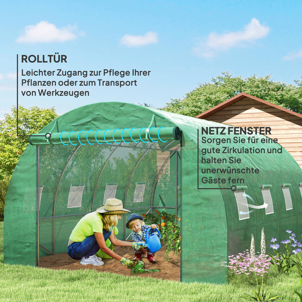 Outsunny Folientunnel B/H/L: ca. 298x198x398 cm Folientunnel - grün (398,00/298,00/198,00cm) - Outsunny