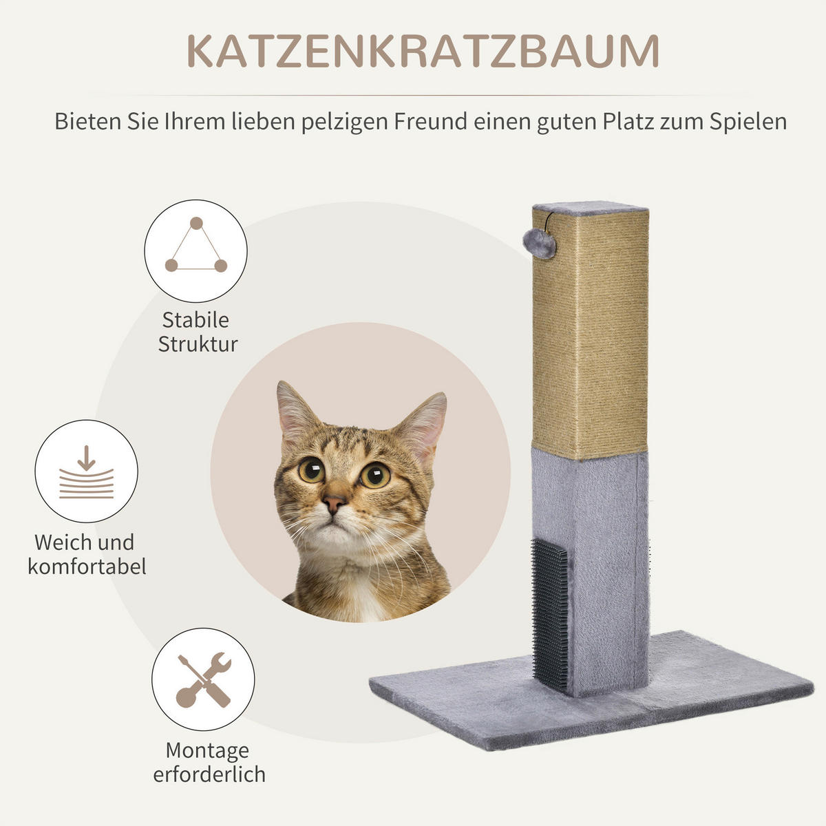 PawHut Kratzbaum grau Polyester B/H/L: ca. 39x79x59,5 cm Kratzbaum - grau (59,50/39,00/79,00cm) - PawHut