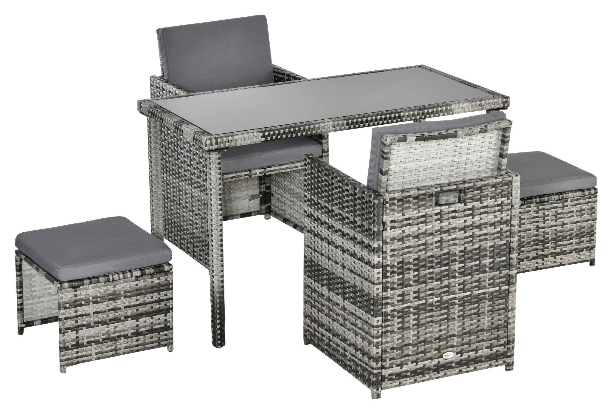 Outsunny Sitzgruppe grau Glas B/H/L: ca. 60x120x72 cm Sitzgruppe - grau (72,00/60,00/120,00cm) - Outsunny