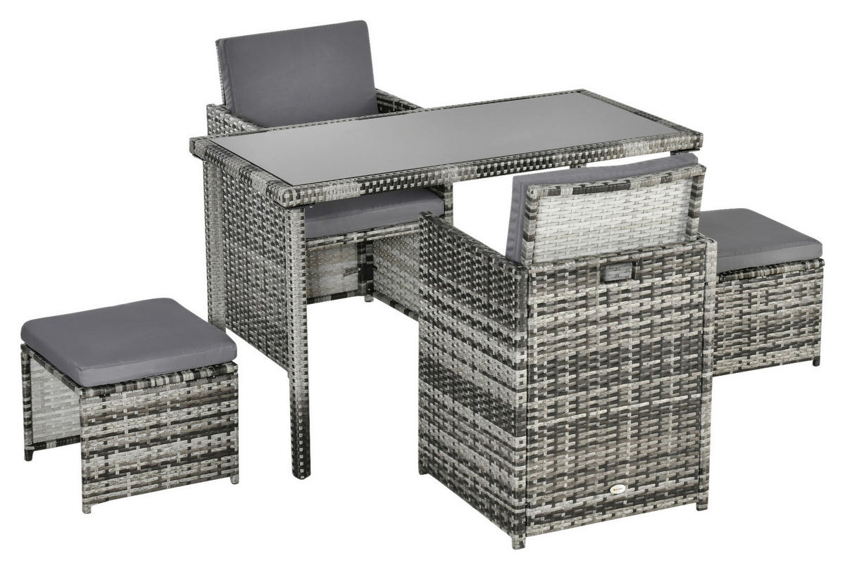 Outsunny Sitzgruppe grau Glas B/H/L: ca. 60x120x72 cm Sitzgruppe - grau (72,00/60,00/120,00cm) - Outsunny