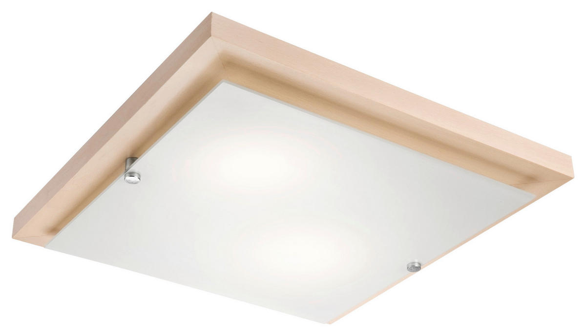 Lamkur Deckenleuchte PEDRO 27050 weiß Holz Glas H/L: ca. 6,5x35 cm E27 2 Brennstellen Pedro - weiß (35,00cm) - Lamkur