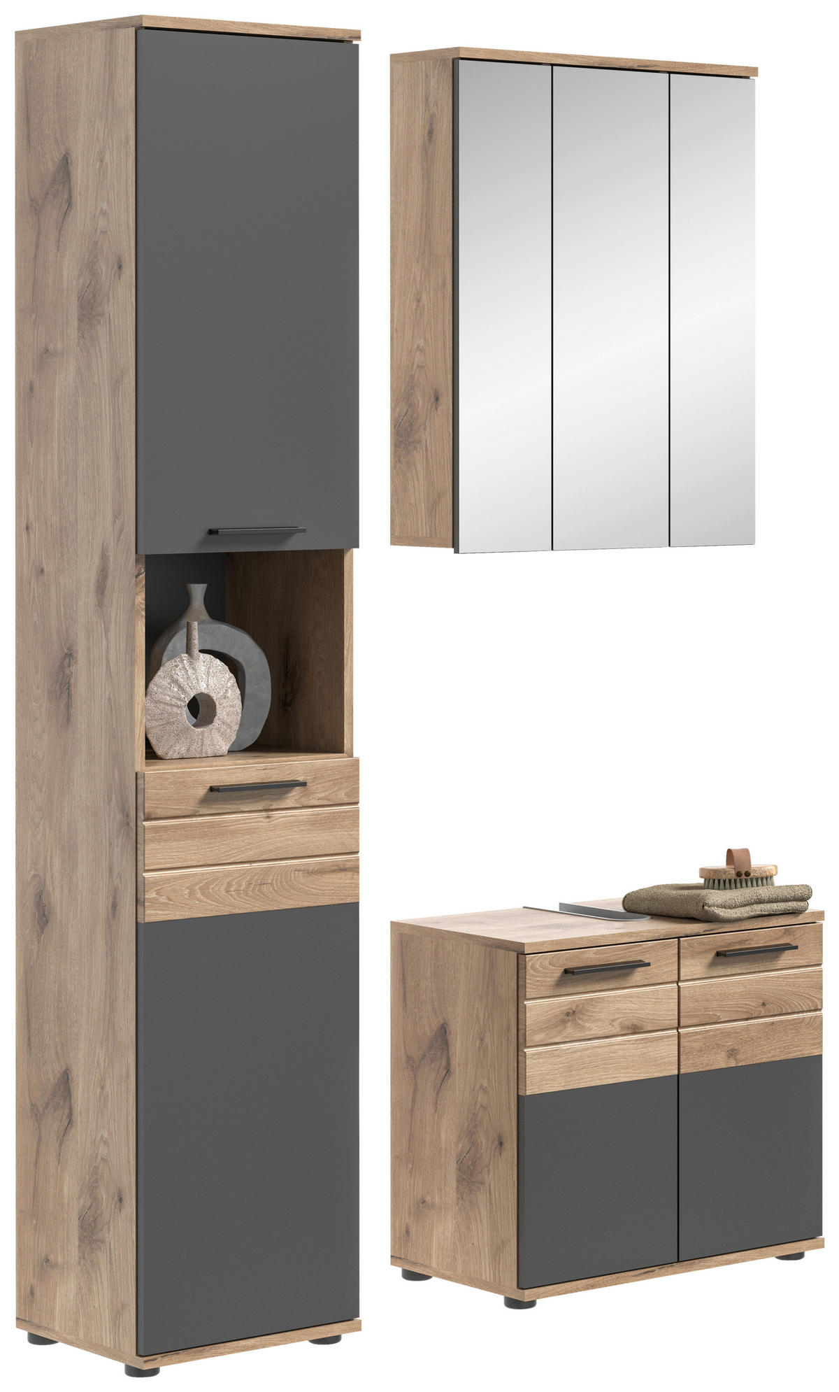 Badezimmer-Set MASON Nox Oak Nachbildung edles Basaltgrau Nachbildung B/H/T: ca. 112x190x34 cm MASON - edles Basaltgrau (112,00/190,00/34,00cm) - xonox.home
