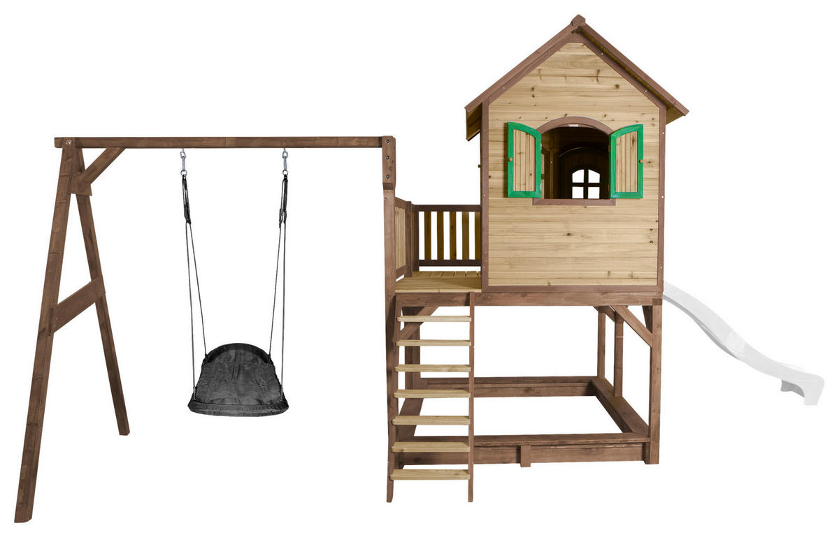 AXI Spielhaus Liam braun B/H/L: ca. 613x291x277 cm Liam - braun/weiß (277,00/613,00/291,00cm) - AXI