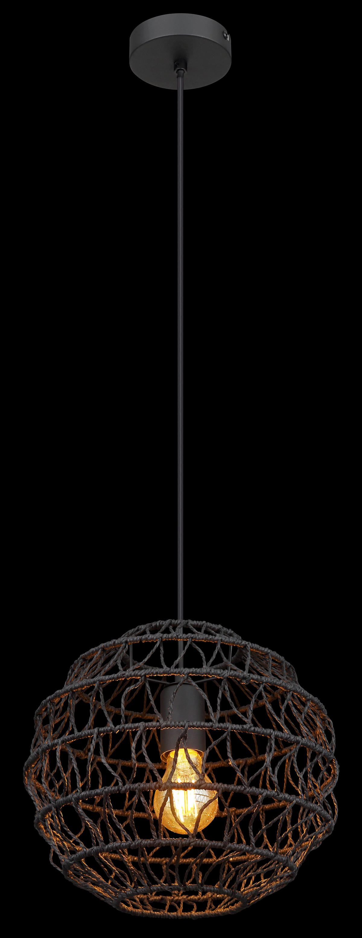 GLOBO Pendelleuchte schwarz mattschwarz Papier Metall H/D: ca. 120x29 cm E27 1 Brennstellen SENNI - schwarz/mattschwarz (29,00/120,00cm) - GLOBO