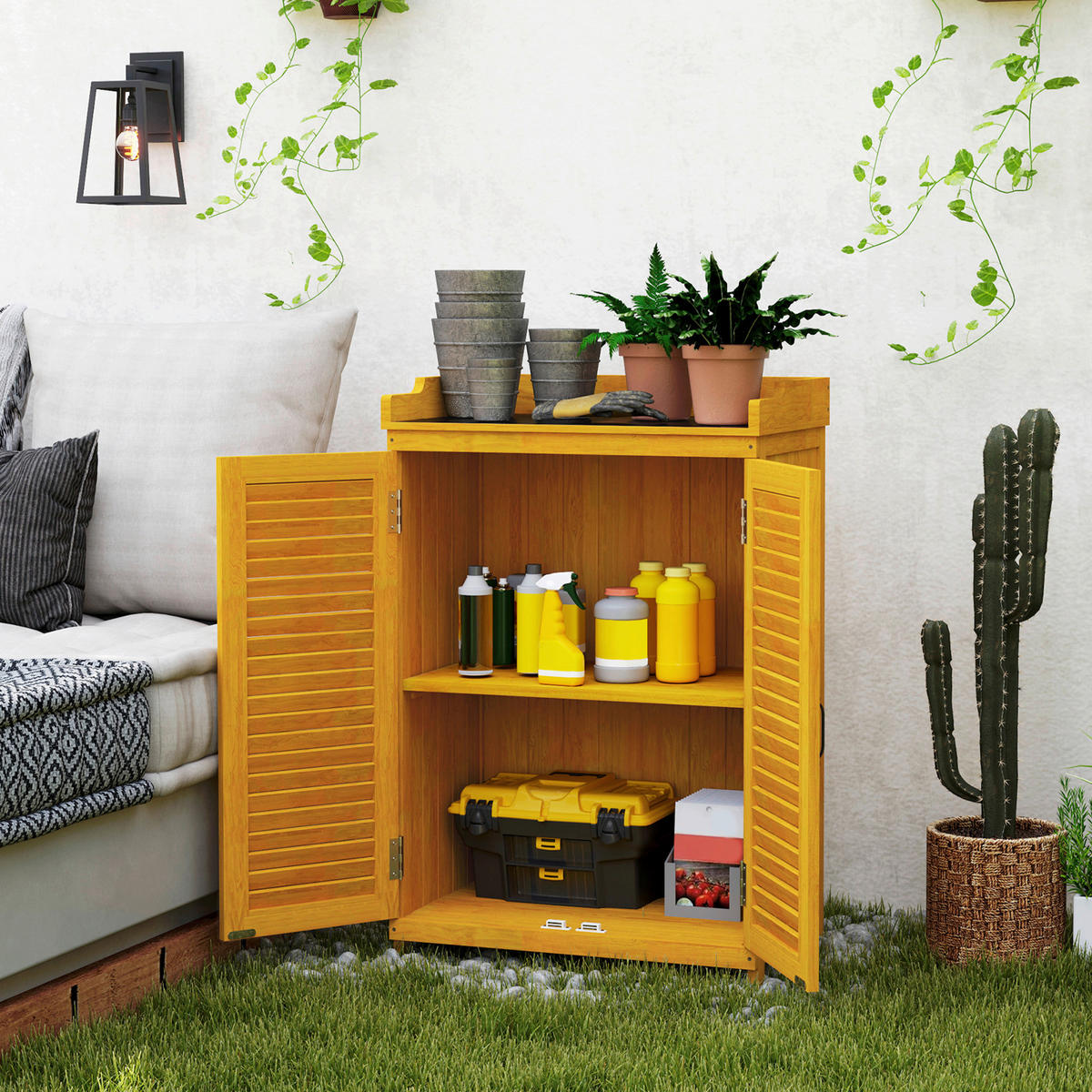 Outsunny Gartenschrank gelb Metall B/H/L: ca. 40x98,5x65,5 cm Gartenschrank - gelb (65,50/40,00/98,50cm) - Outsunny