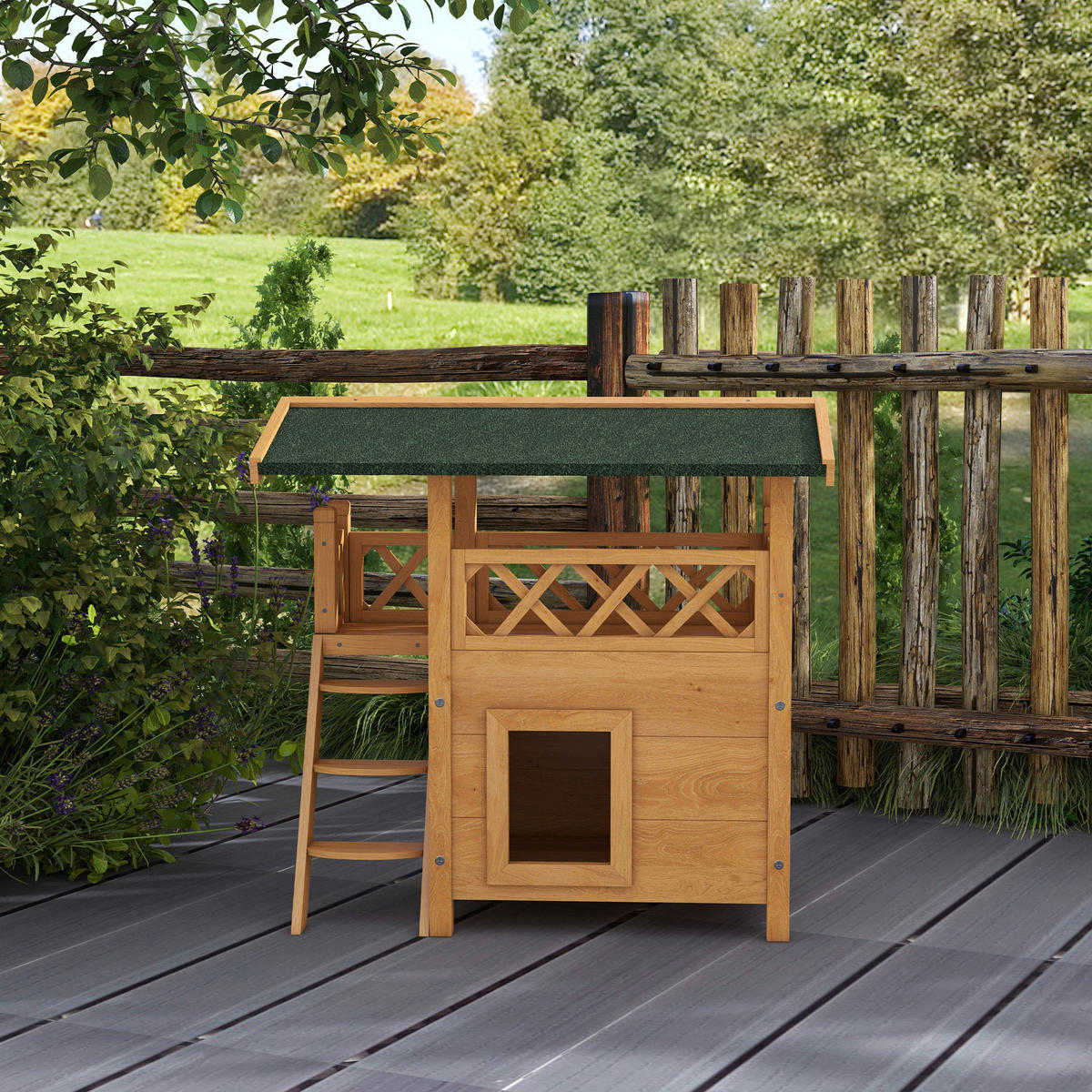 PawHut Katzen-Zubehör grün Edelstahl B/H/L: ca. 50x77x73 cm Katzenhaus - natur/grün (73,00/50,00/77,00cm) - PawHut