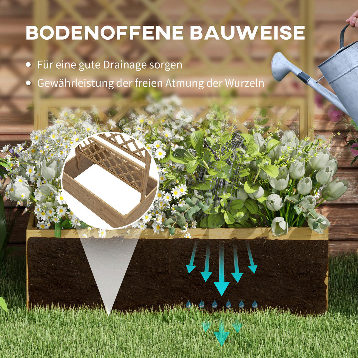 Outsunny Hochbeet natur Holz B/H/L: ca. 55x183x160 cm Hochbeet - natur (160,00/55,00/183,00cm) - Outsunny