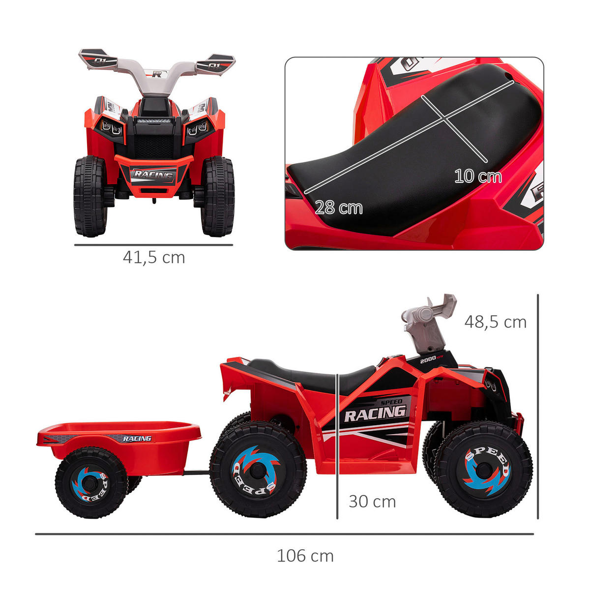HOMCOM Kinder Elektrofahrzeug schwarz B/H/L: ca. 41,5x48,5x106 cm Kinder Elektrofahrzeug - rot/schwarz (106,00/41,50/48,50cm) - HOMCOM