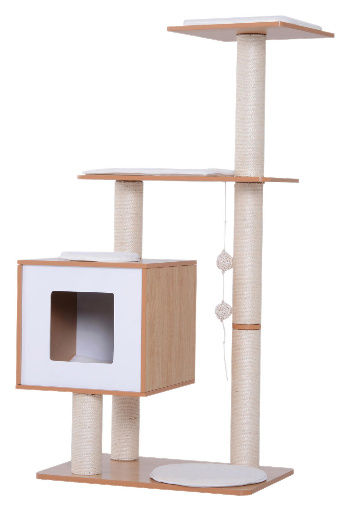 PawHut Katzenkratzbaum natur Holz B/H/L: ca. 40x120x60 cm Katzenkratzbaum - weiß/natur (60,00/40,00/120,00cm) - PawHut