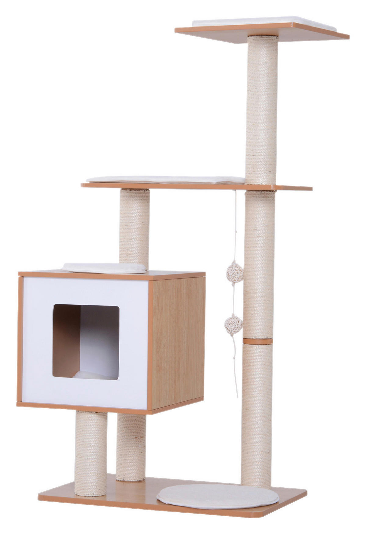 PawHut Katzenkratzbaum natur Holz B/H/L: ca. 40x120x60 cm Katzenkratzbaum - weiß/natur (60,00/40,00/120,00cm) - PawHut