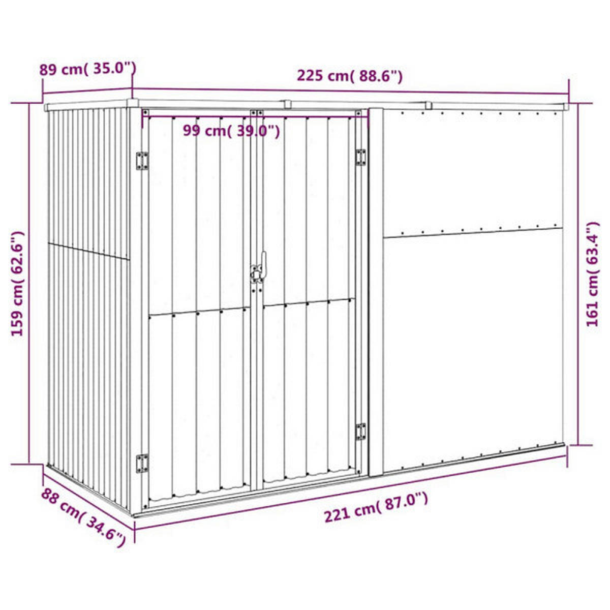 VidaXL Geräteschuppen braun Stahl B/H/T: ca. 225x161x89 cm Geräteschuppen - braun (225,00/161,00/89,00cm) - VidaXL