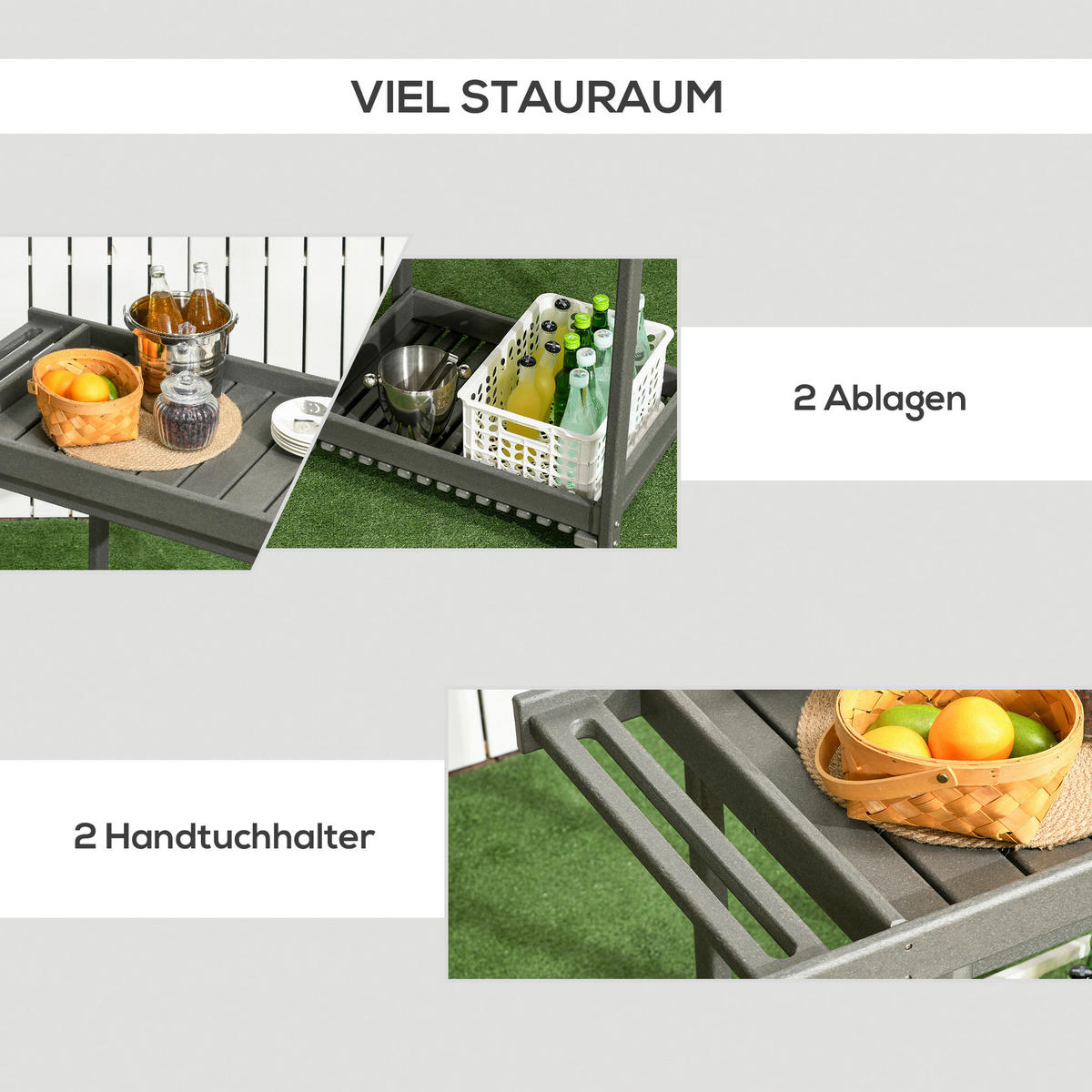 Outsunny Servierwagen dunkelgrau Kunststoff B/H/L: ca. 50x80x87 cm Servierwagen - dunkelgrau (87,00/50,00/80,00cm) - Outsunny