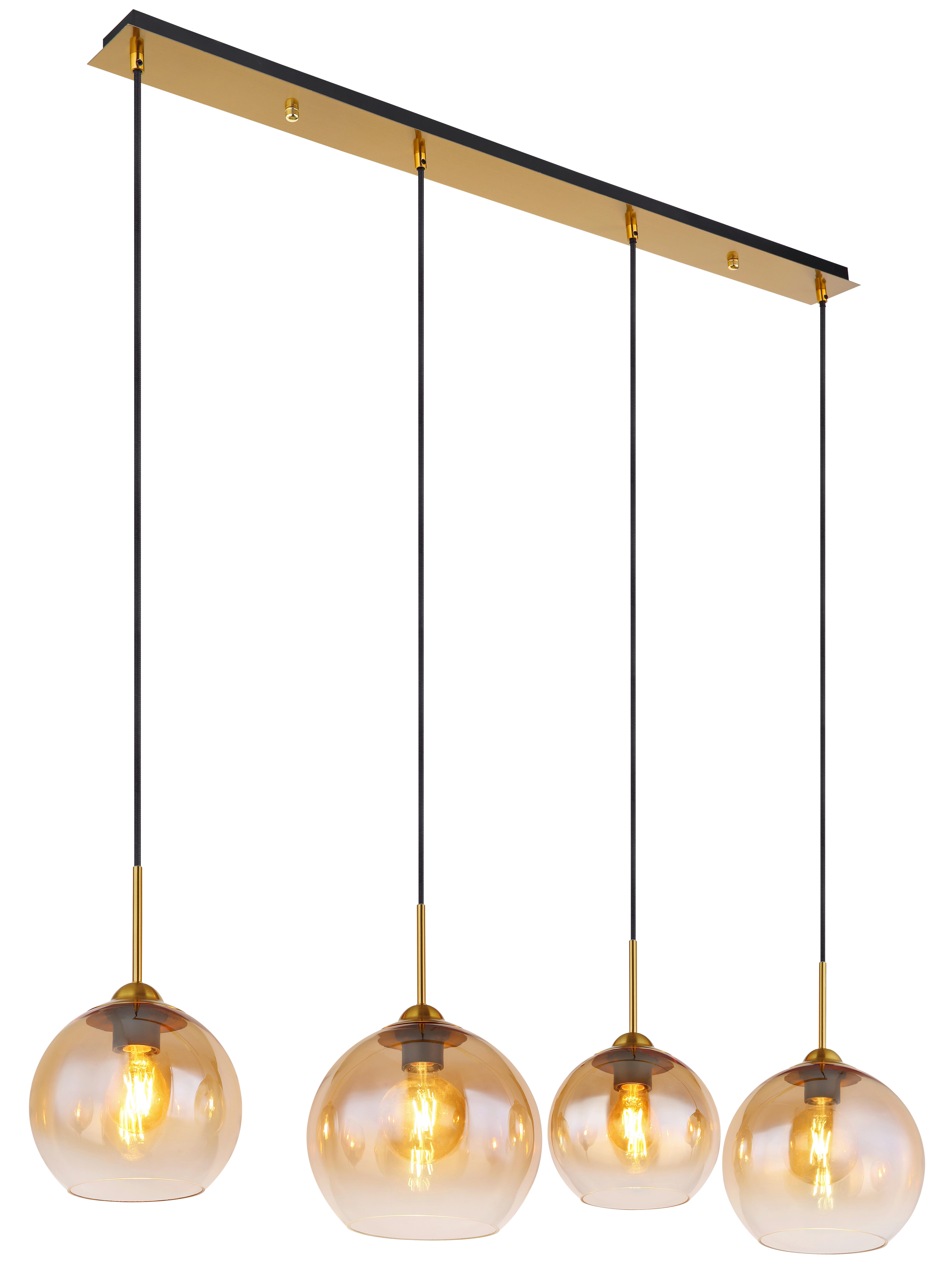 GLOBO Pendelleuchte klar messing Metall B/H/T: ca. 25x120x120 cm E27 4 Brennstellen JAMESSA - klar/messing (25,00/120,00/120,00cm) - GLOBO