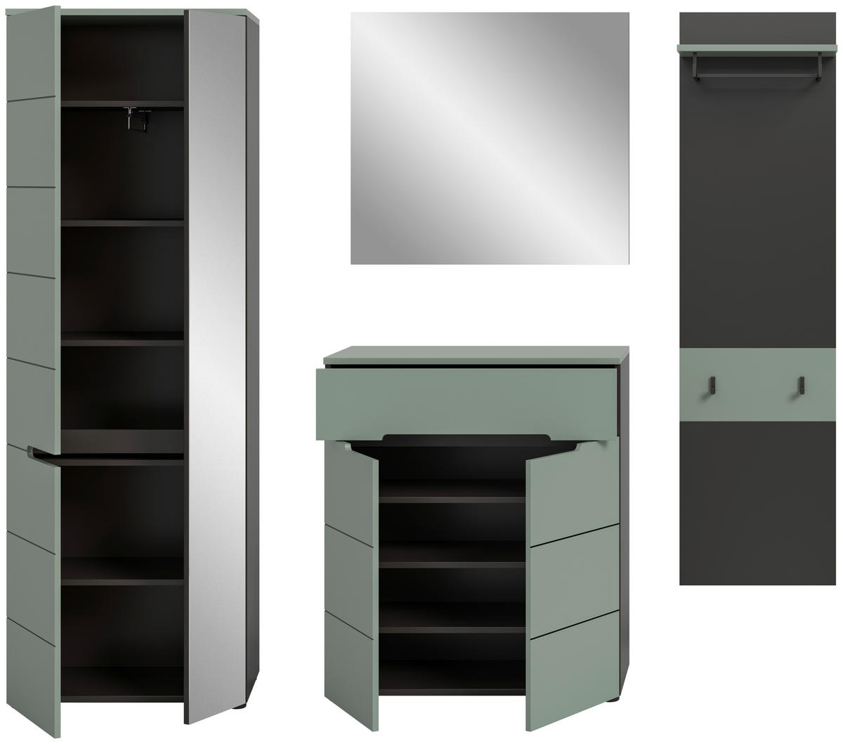 Garderobe Canu grün basaltgrau Nachbildung B/H/T: ca. 220x190x37 cm Canu - basaltgrau/grün (220,00/190,00/37,00cm) - xonox.home