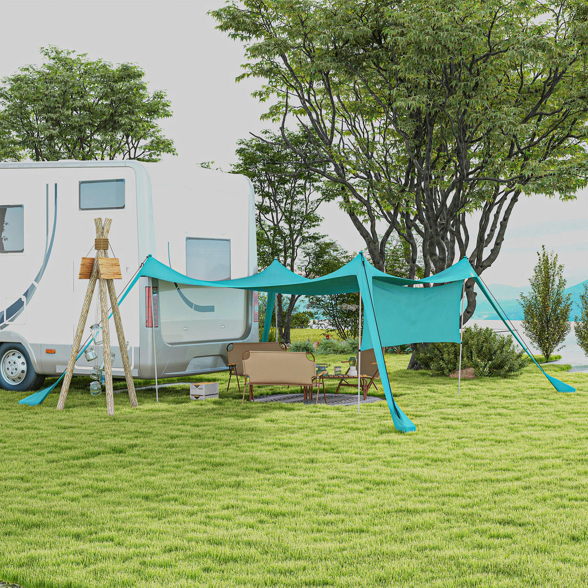 Outsunny Campingartikel B/H/L: ca. 300x300x200 cm Campingzelt - blau (200,00/300,00/300,00cm) - Outsunny