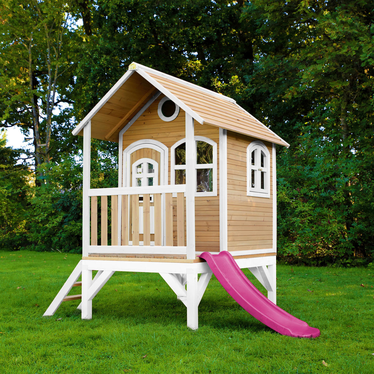 AXI Spielhaus Tom braun B/H/L: ca. 287x231x191 cm Tom - braun/lila (191,00/287,00/231,00cm) - AXI
