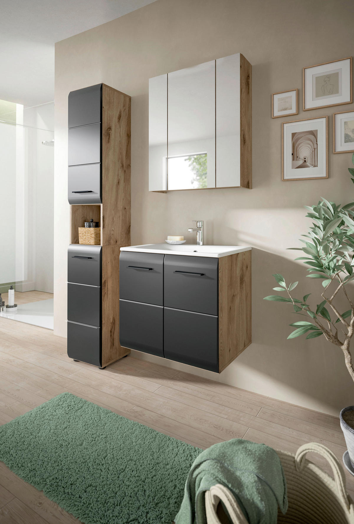 Badezimmer-Set Ice Nox Oak Nachbildung schwarz matt B/H/T: ca. 105x185x46 cm Ice - schwarz (105,00/185,00/46,00cm) - xonox.home