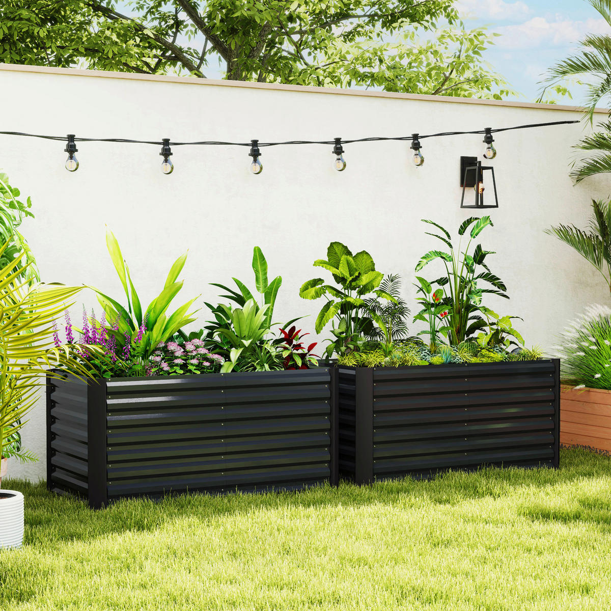 Outsunny Hochbeet 2er Set dunkelgrau Stahl B/H/L: ca. 60x60x120 cm Hochbeet 2er Set - dunkelgrau (120,00/60,00/60,00cm) - Outsunny