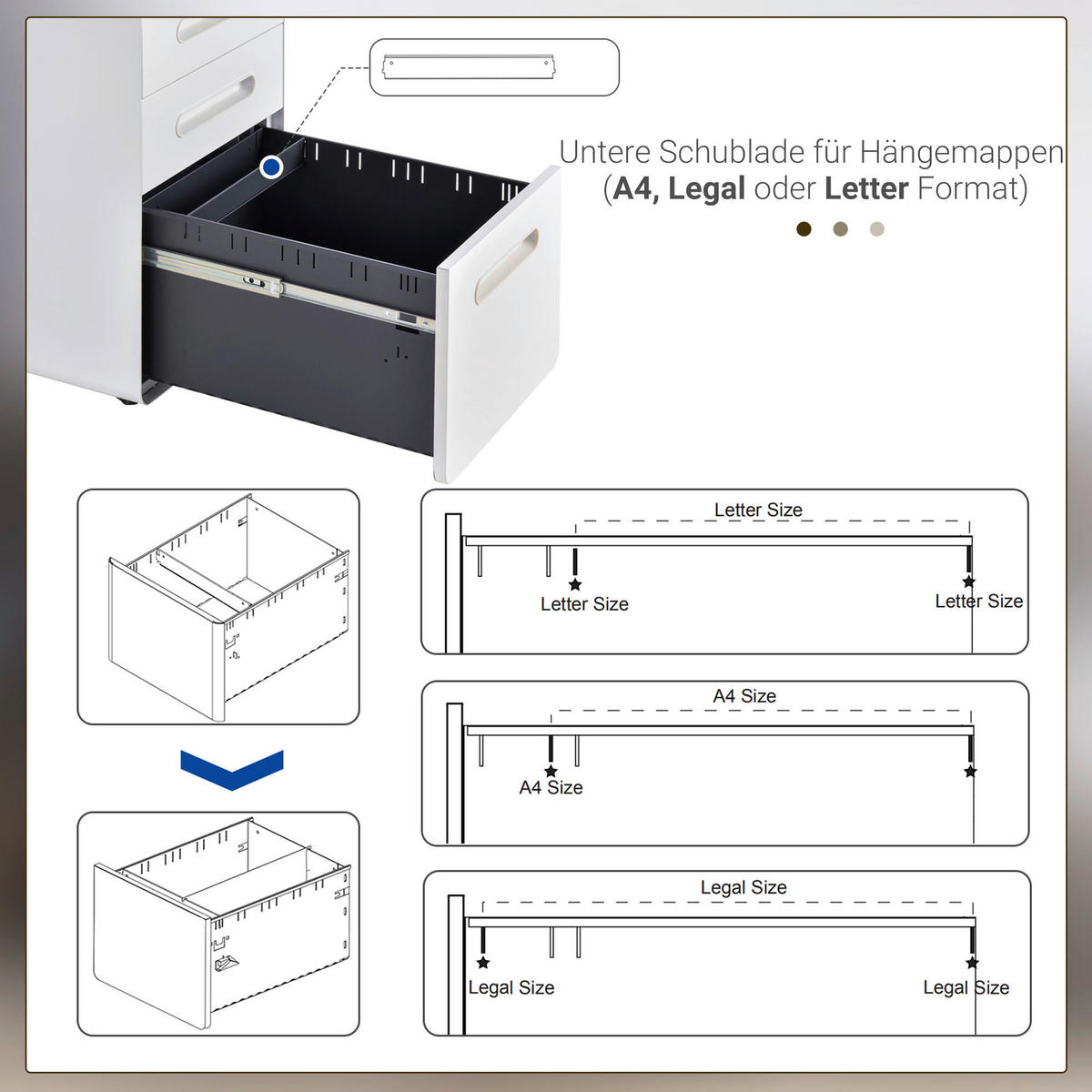 Rollcontainer 924-007WT weiß B/H/T: ca. 39x59x48 cm 924-007WT - weiß (39,00/59,00/48,00cm) - Vinsetto