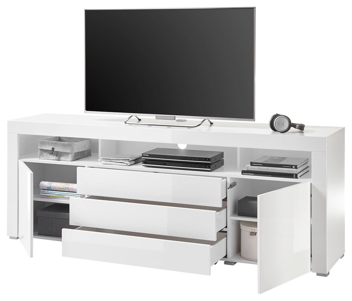 TV-Highboard Goal weiß weiß Hochglanz B/H/T: ca. 200x74x44 cm Goal - weiß (200,00/74,00/44,00cm)