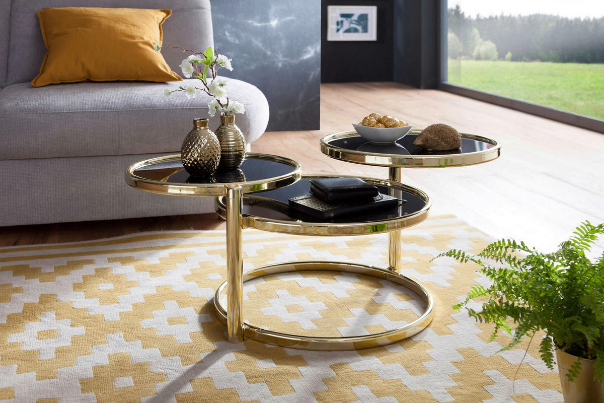 Couchtisch schwarz gold lackiert B/H/T: ca. 58x43x58 cm Couchtisch - gold/schwarz (58,00/43,00/58,00cm) - Wohnling