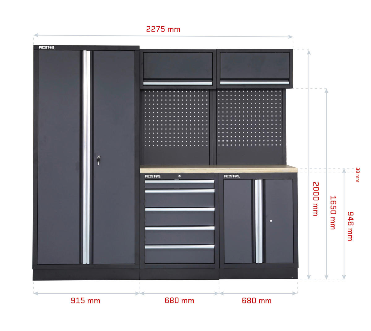 Werkstatteinrichtung Apollo schwarz B/H/L: ca. 228x200x46 cm Apollo - schwarz/anthrazit (46,00/228,00/200,00cm) - Feistos