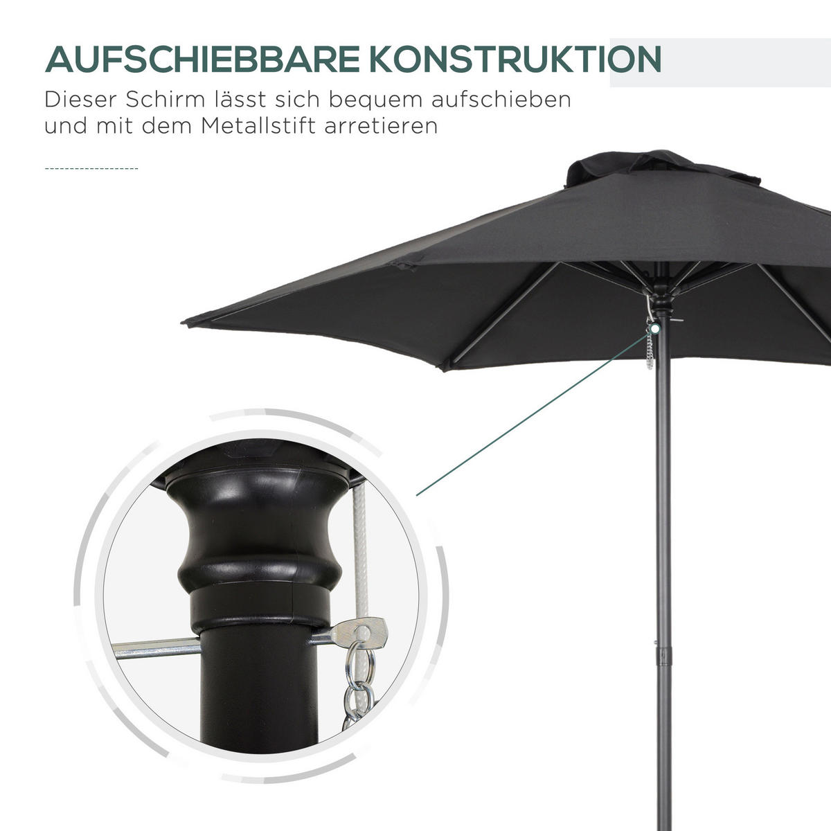 Outsunny Sonnenschirm schwarz Polyester B/H/L: ca. 196x204x196 cm Sonnenschirm - schwarz (196,00/196,00/204,00cm) - Outsunny