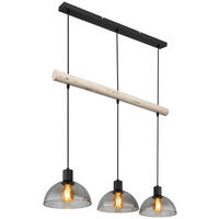 GLOBO Pendelleuchte Rauch natur mattschwarz Holz Glas Metall B/H/T: ca. 20x120x80 cm E27 3 Brennstellen LINDI - natur/mattschwarz (20,00/120,00/80,00cm) - GLOBO