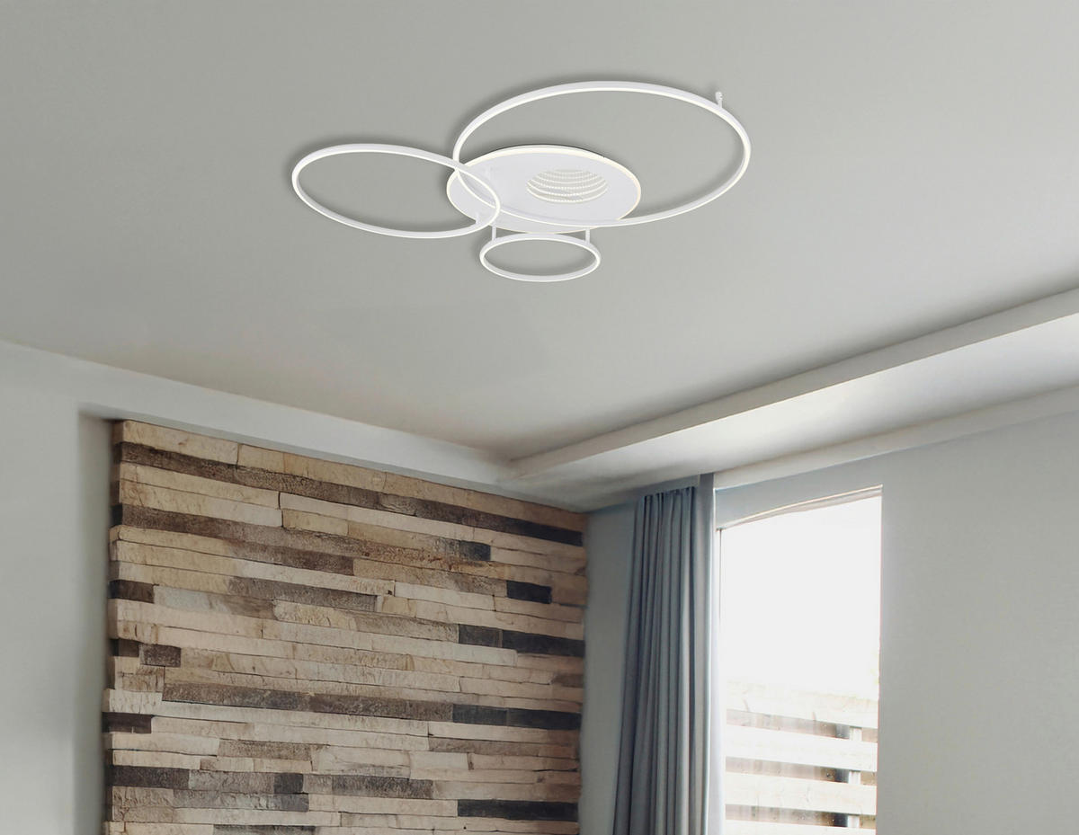 GLOBO Deckenleuchte Opal weiß Kunststoff Aluminium Metall B/H/L: ca. 105,3x13x126,4 cm 1 Brennstellen Invertina - weiß/Opal (126,40/105,30/13,00cm) - GLOBO