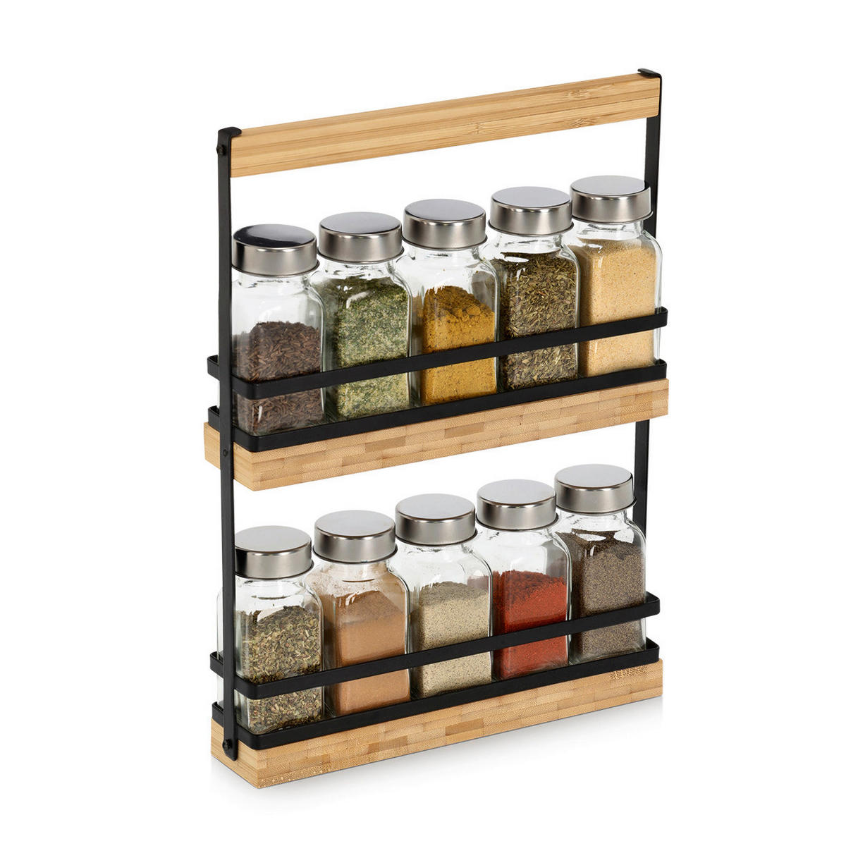Zeller Gewürzständer-Set transparent Glas B/H/L: ca. 4,7x30x22,7 cm Gewürzständer-Set 11tlg. - hellbraun/schwarz (22,70/4,70/30,00cm) - Zeller