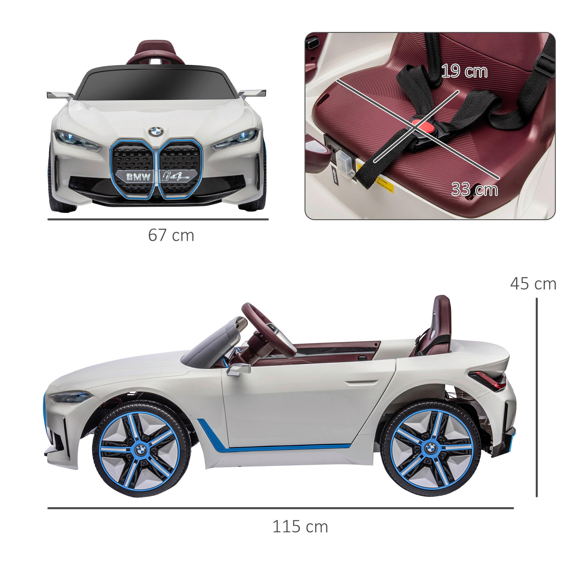 HOMCOM Kinderauto weiß B/H/L: ca. 67x115x45 cm Kinderfahrzeug - weiß (45,00/67,00/115,00cm) - HOMCOM
